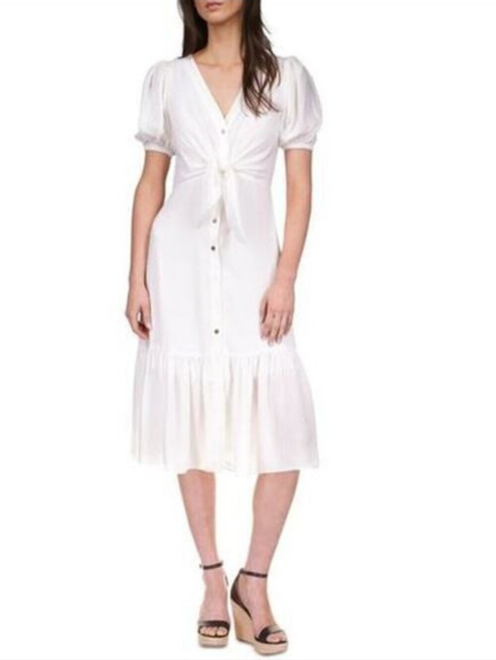 Michael Kors Button Down Tie Front Dress Sparkle White Petite Medium New